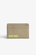 ZV Pass Card Holder - Women’s card holder in beige smooth leather with yellow wings.