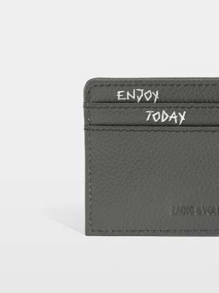 ZV Pass Cardholder - Card holder in grained leather adorned with rhinestone wings.