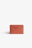 ZV Pass Card Holder - Women's card case in orange grained leather with 2 slots.