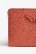 ZV Pass Card Holder - Women's card case in orange grained leather with 2 slots.