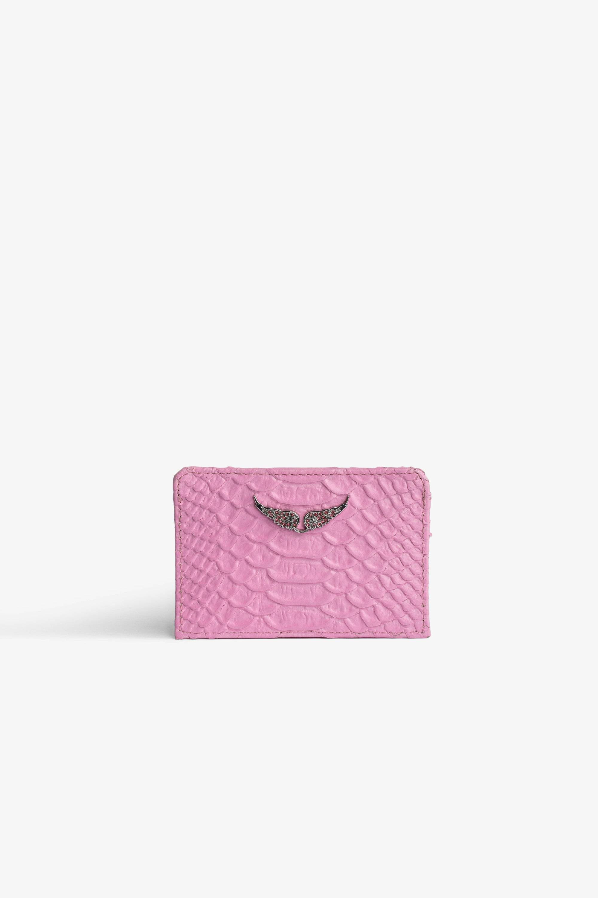 Porte-cartes ZV Pass Savage Porte-Cartes en cuir rose effet serpent femme