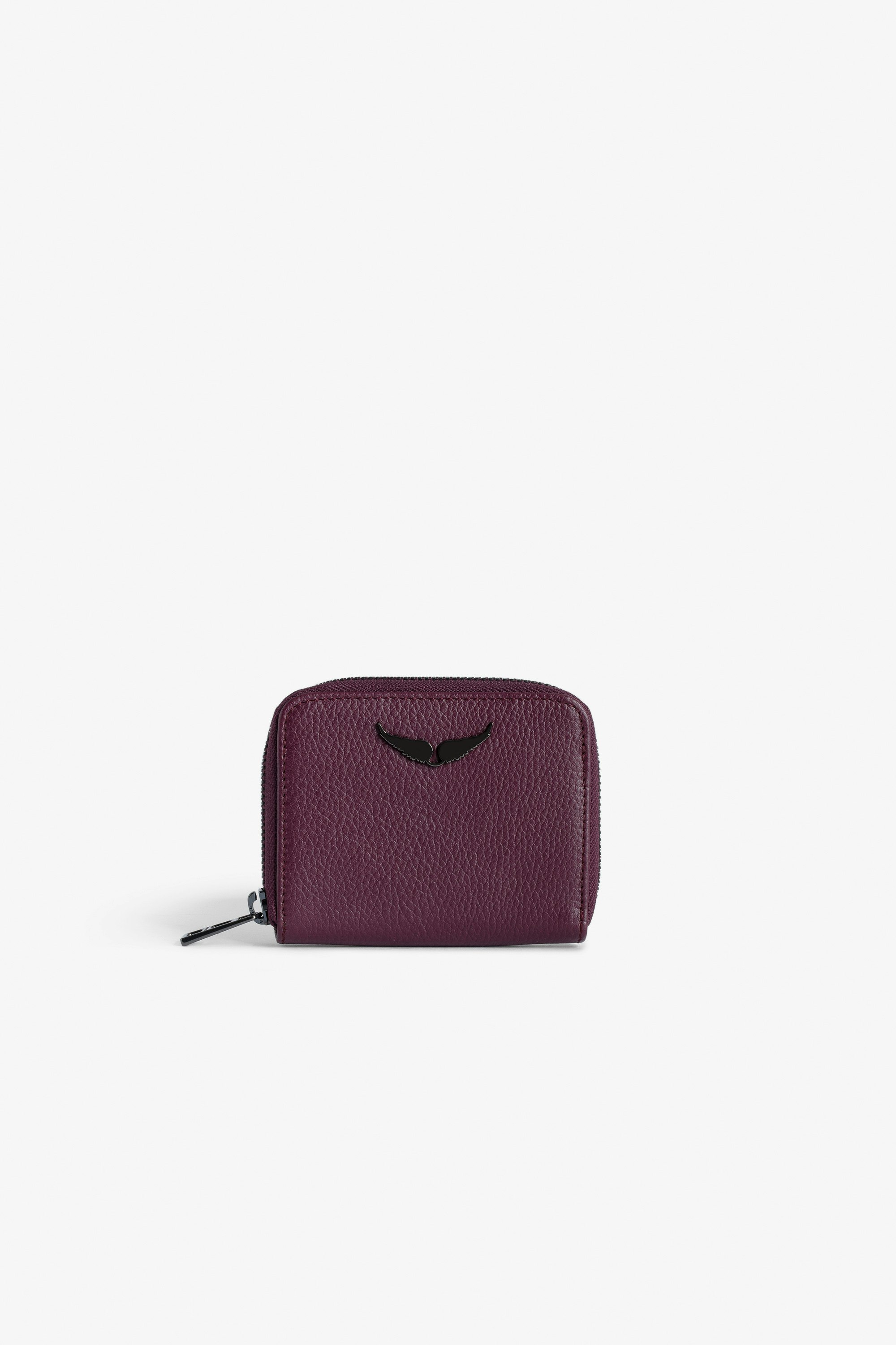 Mini ZV Coin 財布 - Women’s burgundy grained leather wallet with wings charm.