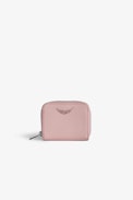 Mini ZV Wallet - Women’s pink grained leather wallet with diamanté wings charm.