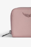 Mini ZV Wallet - Women’s pink grained leather wallet with diamanté wings charm.