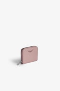 Mini ZV Wallet - Women’s pink grained leather wallet with diamanté wings charm.