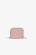Mini ZV Wallet - Women’s pink grained leather wallet with diamanté wings charm.