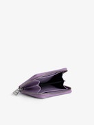 Mini ZV Wallet - Purple grained leather coin purse with diamanté wings charm.