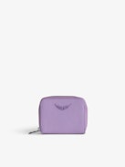 Mini ZV Wallet - Purple grained leather coin purse with diamanté wings charm.