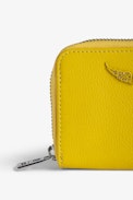 Mini ZV Wallet - Women’s yellow grained leather wallet with diamanté wings charm.