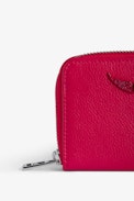 Mini ZV Wallet - Women’s pink grained leather wallet with diamanté wings charm.