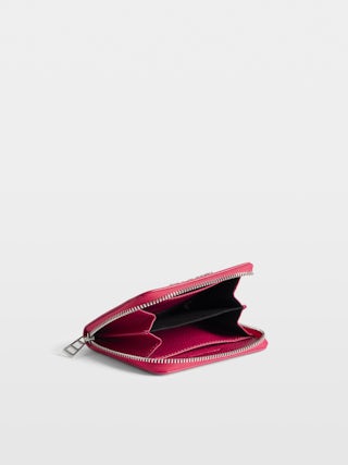 Coin Purse Mini ZV - Women’s pink grained leather wallet with diamanté wings charm.