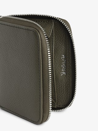 Mini ZV Wallet - Khaki grained leather wallet adorned with rhinestone wings.