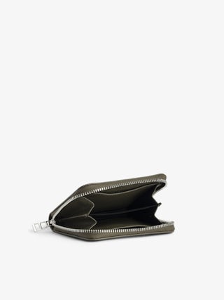 Mini ZV Wallet - Khaki grained leather wallet adorned with rhinestone wings.