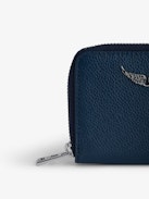 Mini ZV Geldbörse - Marineblaue Geldbörse mit Reißverschluss aus genarbtem Leder.