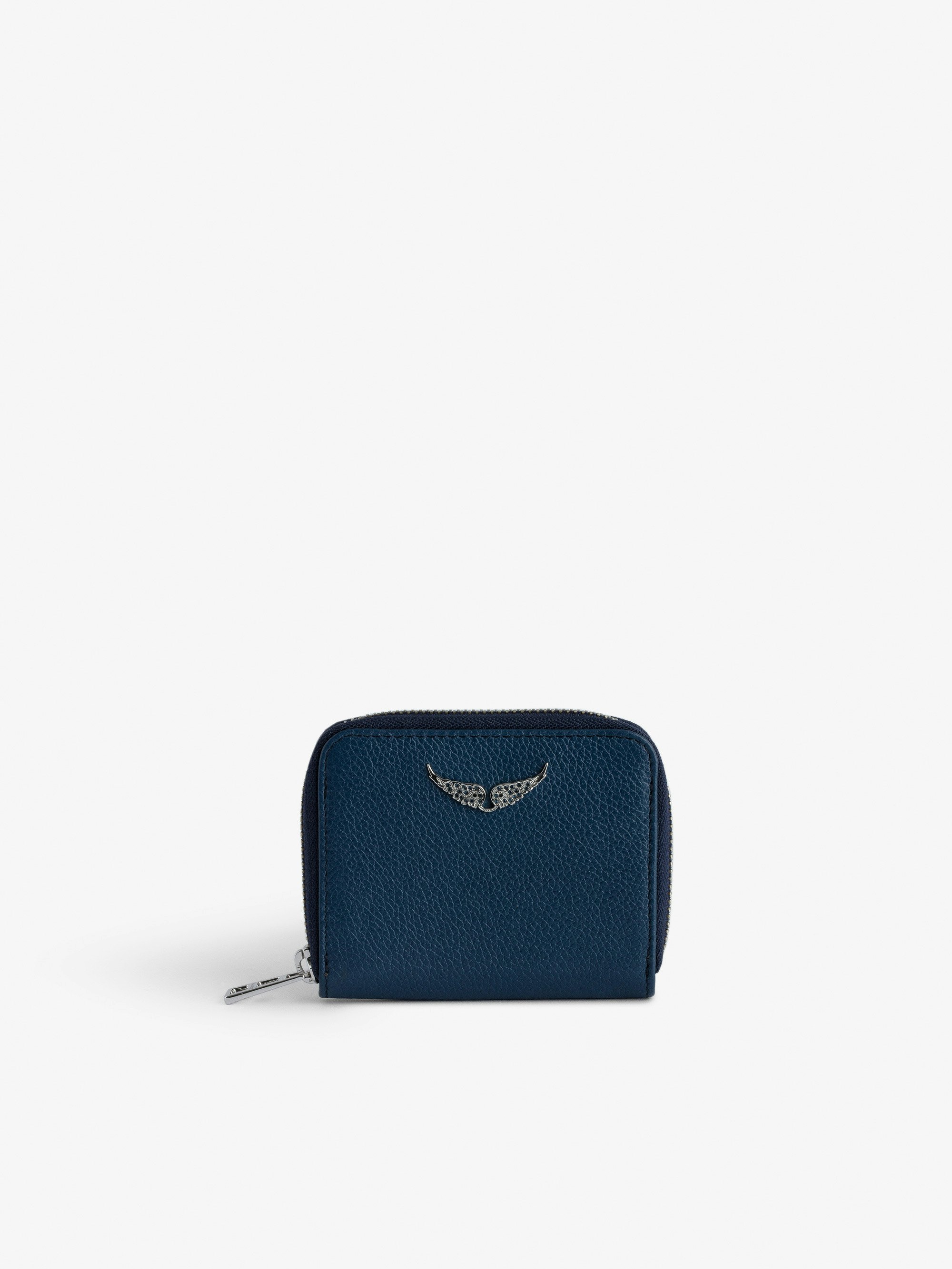 Mini ZV Coin Purse - Navy blue grained leather zipped coin purse.