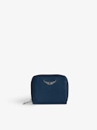 Mini ZV Geldbörse - Marineblaue Geldbörse mit Reißverschluss aus genarbtem Leder.