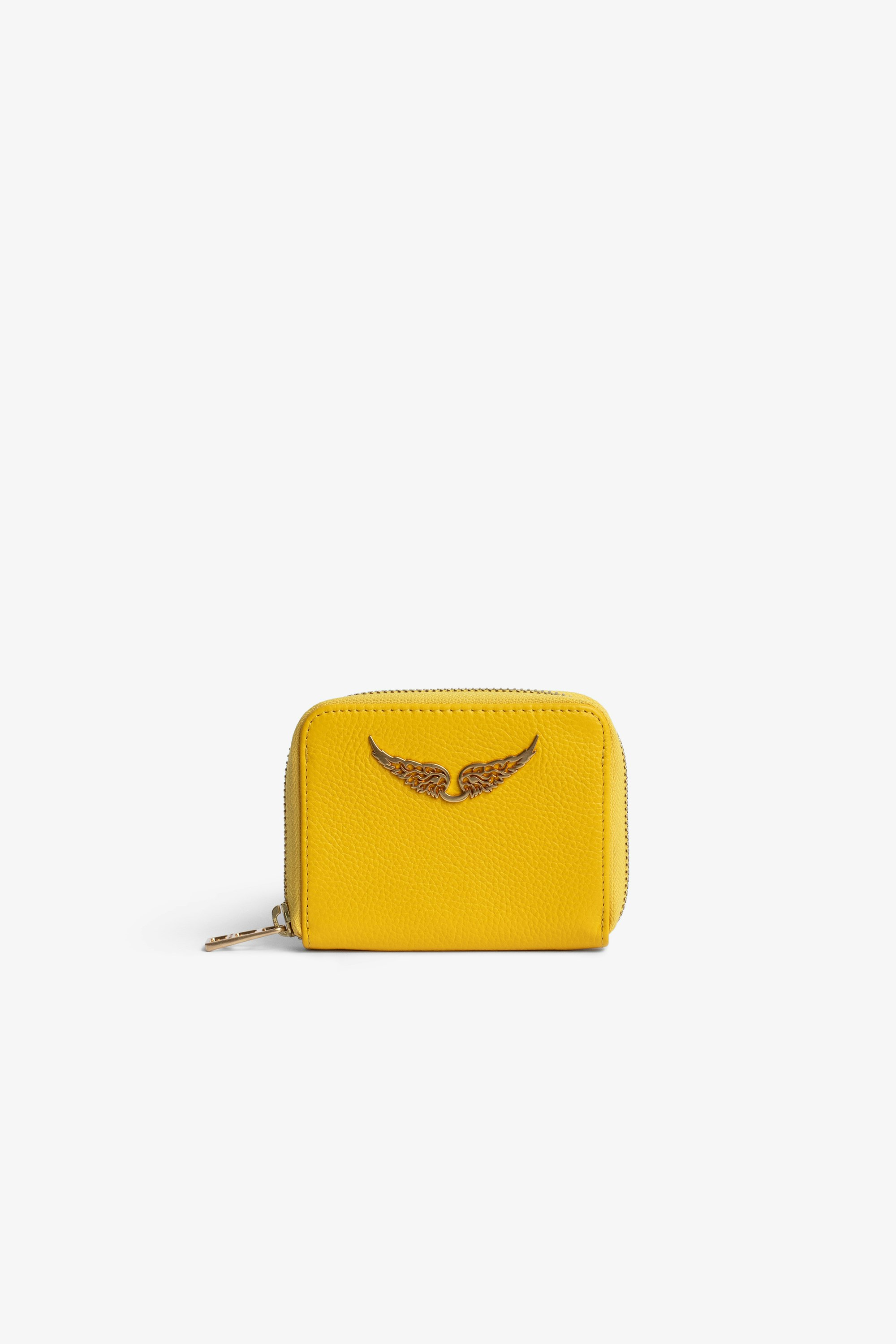 Portemonnaie Mini ZV Gelbes Damen-Portemonnaie aus genarbtem Leder