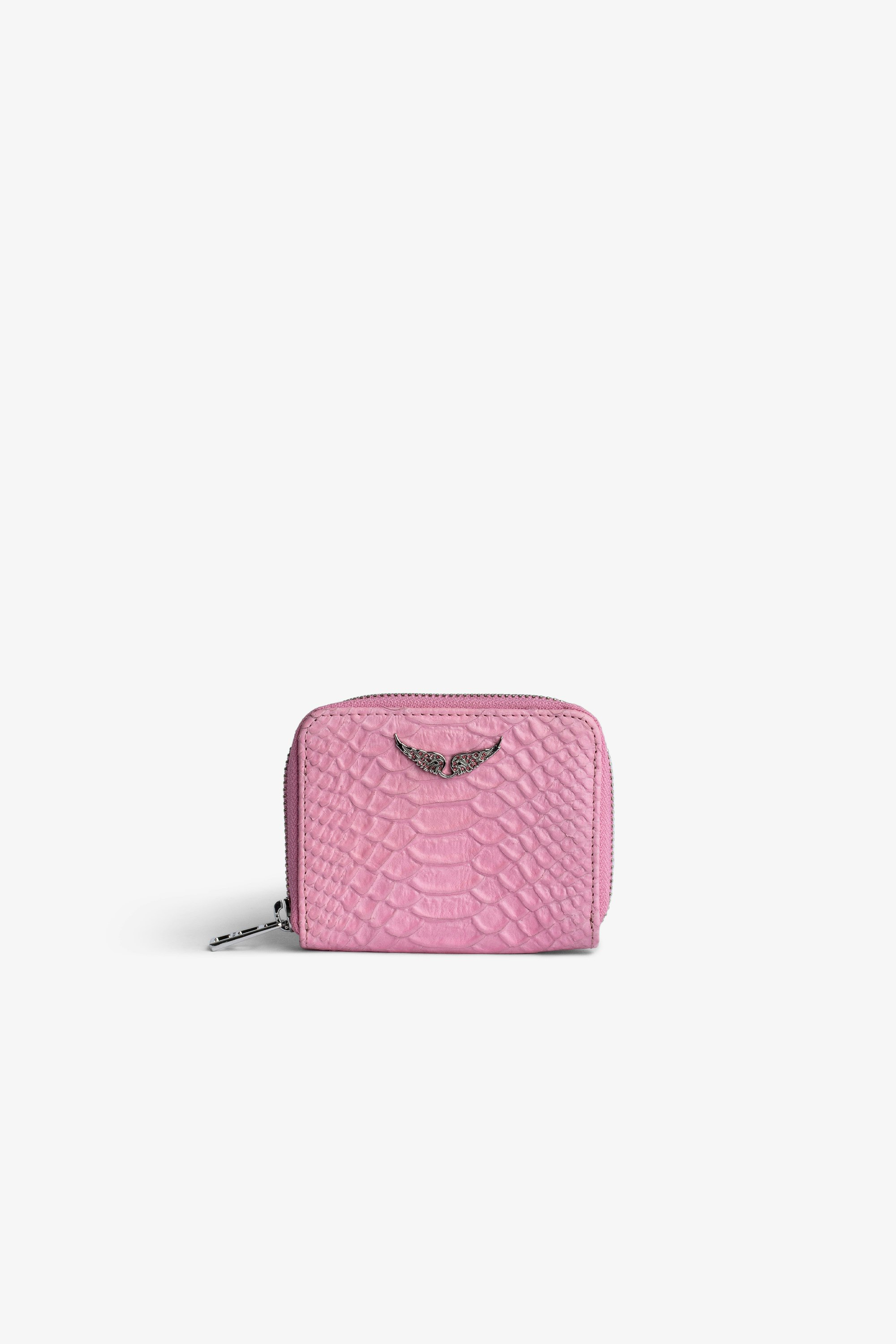 Portemonnaie Mini ZV Savage Damen-Portemonnaie aus rosafarbenem Leder in Python-Optik