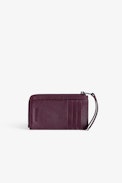 ZV Card Cardholder - Women’s burgundy grained leather card holder with wings charm.