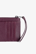 ZV Card Cardholder - Women’s burgundy grained leather card holder with wings charm.