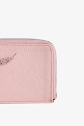 ZV Card Cardholder - Women’s pink grained leather card holder with wings charm.