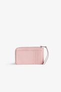 ZV Card Cardholder - Women’s pink grained leather card holder with wings charm.