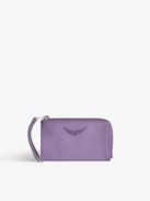 Porte-Cartes ZV Card - Porte-cartes en cuir grainé violet orné d'un charm ailes à strass.