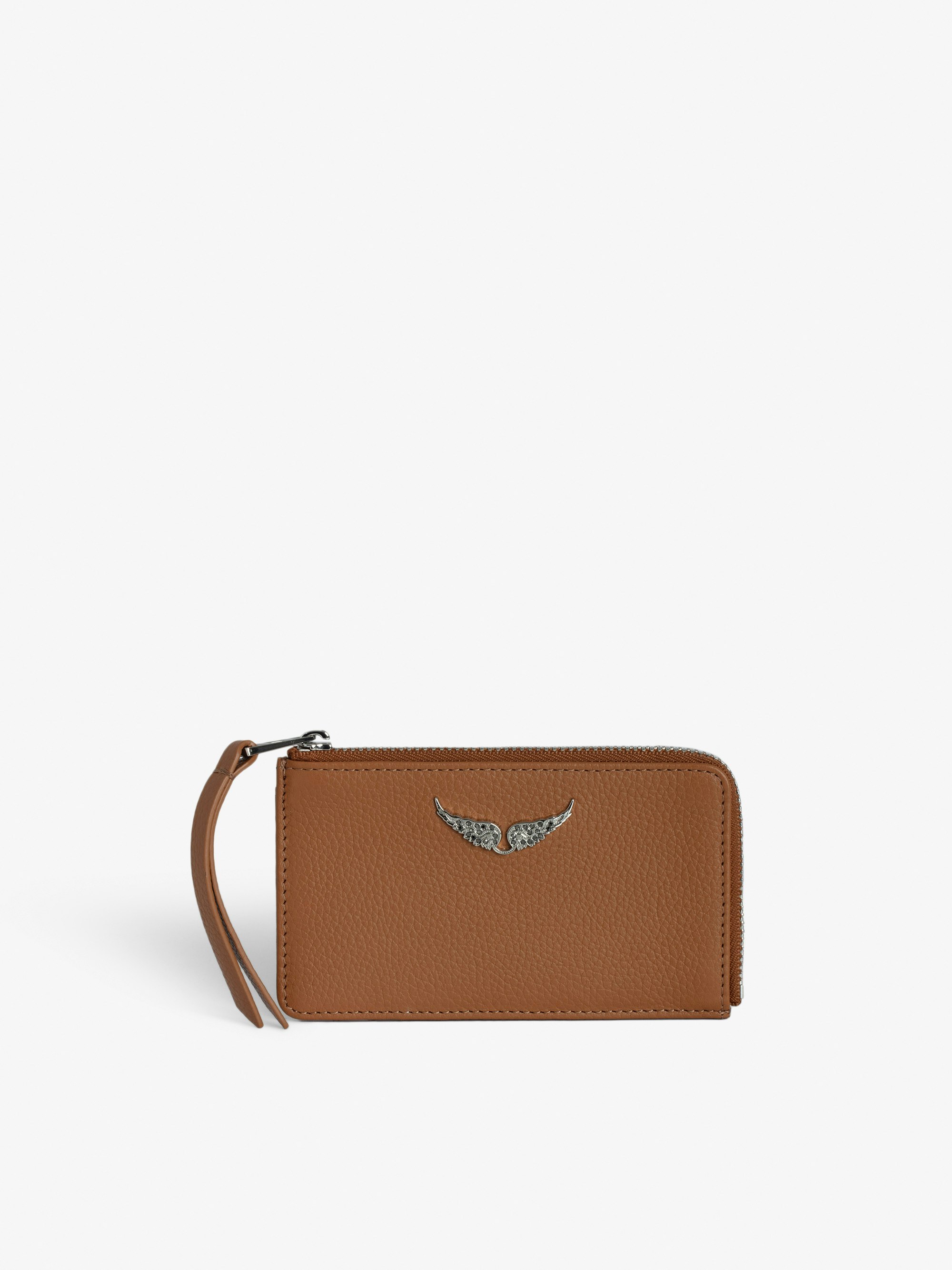 ZV Card Card Holder - Card holder in grained leather embellished with wings signature and "Love Yourself" message.