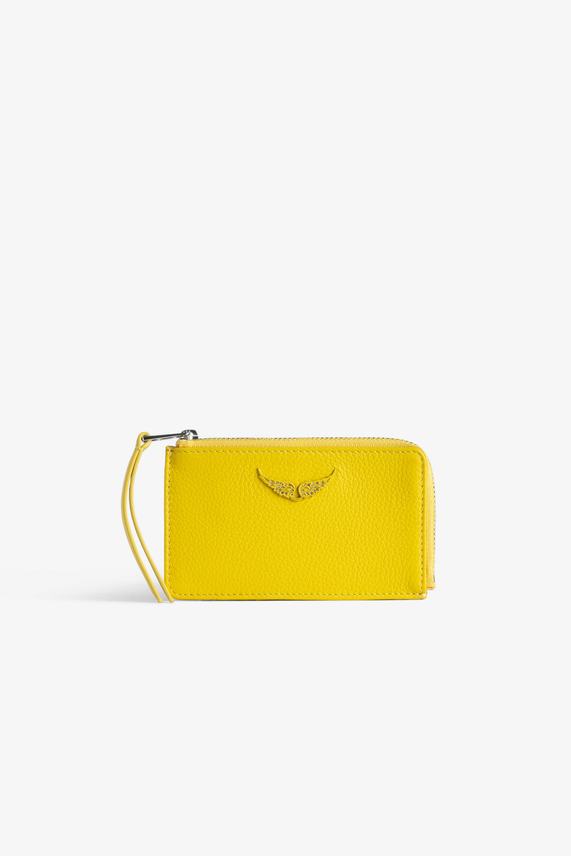 ZV Card 財布 Women’s yellow grained leather card holder with wings charm.