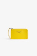 ZV Card Cardholder - Women’s yellow grained leather card holder with wings charm.