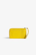 ZV Card Cardholder - Women’s yellow grained leather card holder with wings charm.