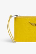 ZV Card Cardholder - Women’s yellow grained leather card holder with wings charm.