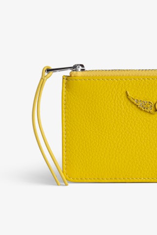 Porte-Cartes ZV Card - Porte-cartes en cuir grainé jaune à charm ailes.