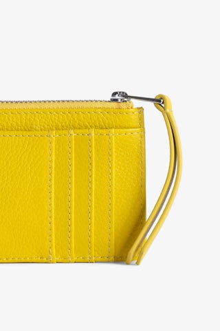 Porte-Cartes ZV Card - Porte-cartes en cuir grainé jaune à charm ailes.
