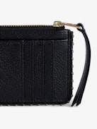 ZV Card Cardholder - Women’s black grained leather card holder with studded trim and wings charm.
