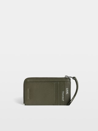 Card Holder ZV Card - Kaki grained leather card holder adorned with crystal wings.