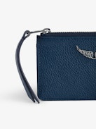 ZV Card Cardholder - Navy blue grained leather card holder.