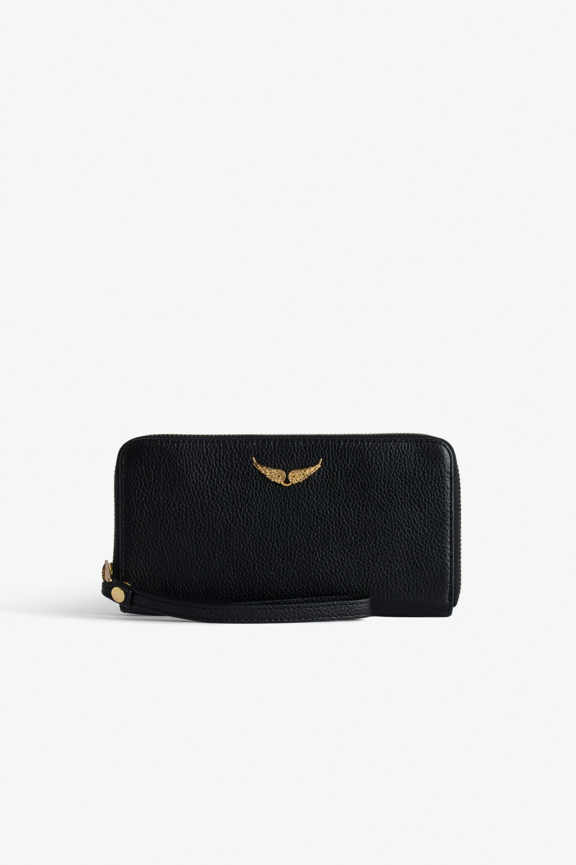 Compagnon Wallet Women’s black grained leather wallet with wings charm.