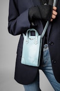 Bolso de mano Sunny #2 Phone Pouch Vintage - Funda de piel azul cielo para teléfono con correa para el hombro, para mujer