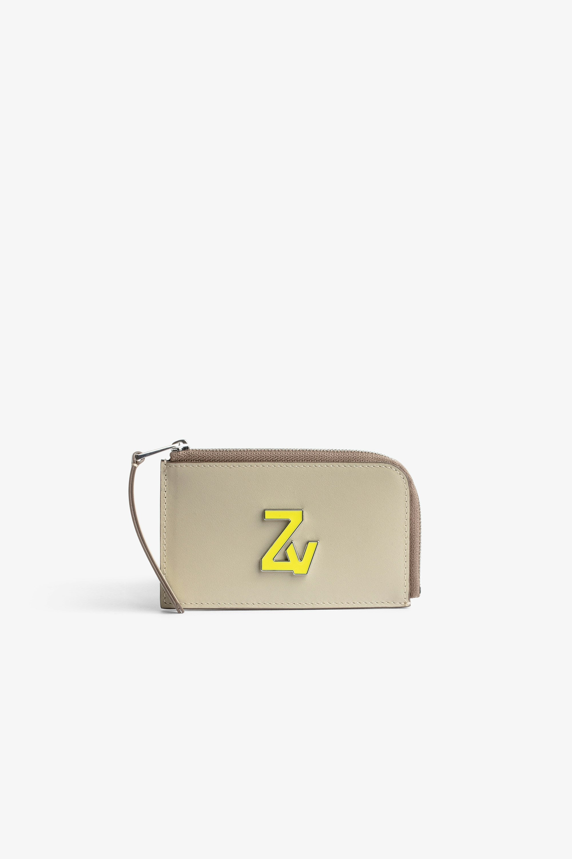 Porte-cartes ZV Initiale Le Medium Monogram Porte-cartes zippé en cuir lisse beige et ZV jaune femme