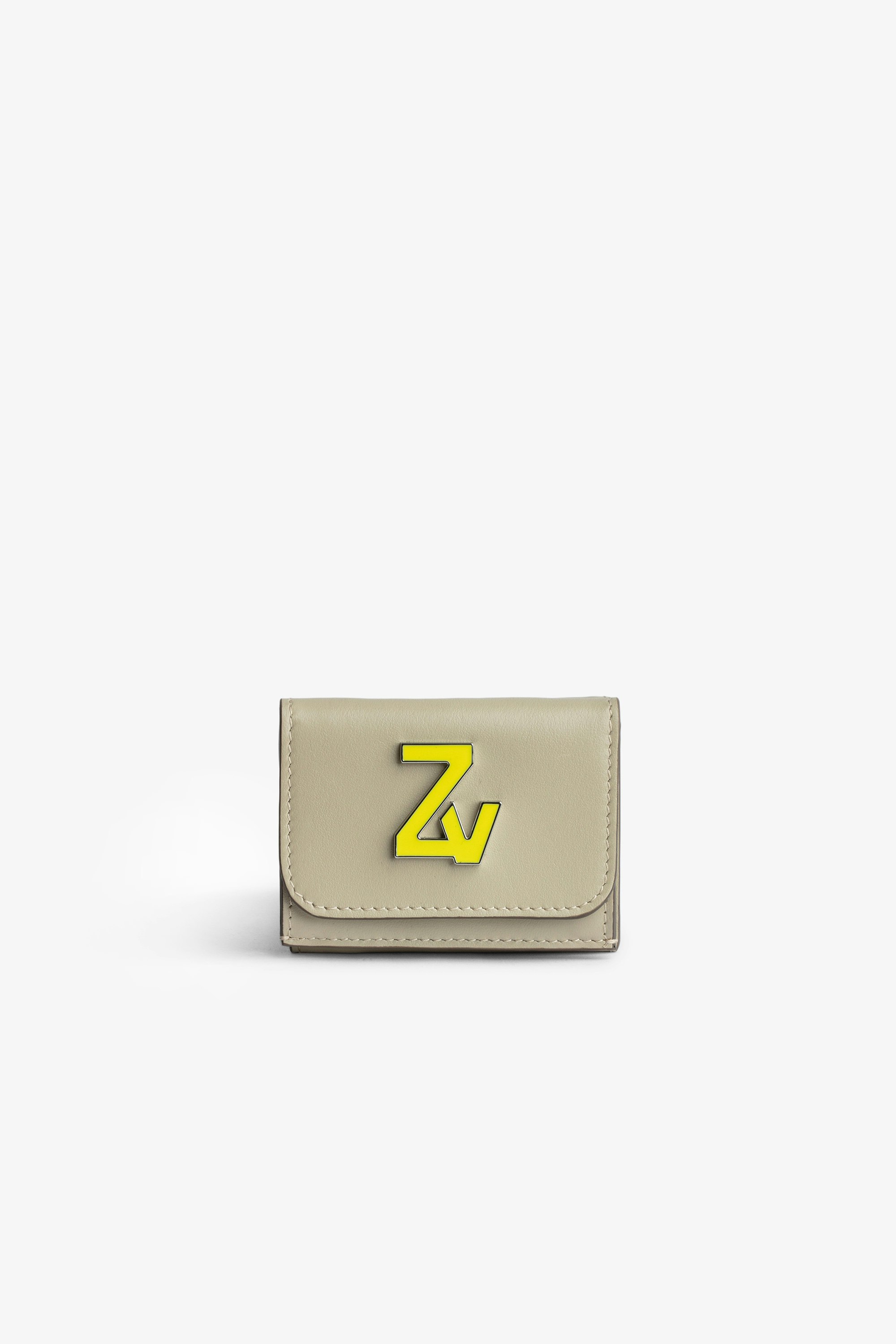Portemonnaie ZV Initiale Le Trifold Kleines Damen-Portemonnaie aus beigefarbenem Glattleder mit gelbem ZV