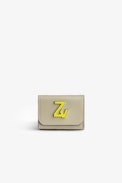 Portefeuille ZV Initiale Le Trifold - Petit portefeuille en cuir lisse beige et ZV jaune femme