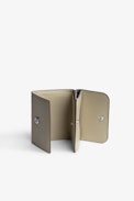 Portefeuille ZV Initiale Le Trifold - Petit portefeuille en cuir lisse beige et ZV jaune femme