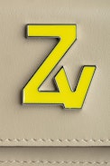Portefeuille ZV Initiale Le Trifold - Petit portefeuille en cuir lisse beige et ZV jaune femme