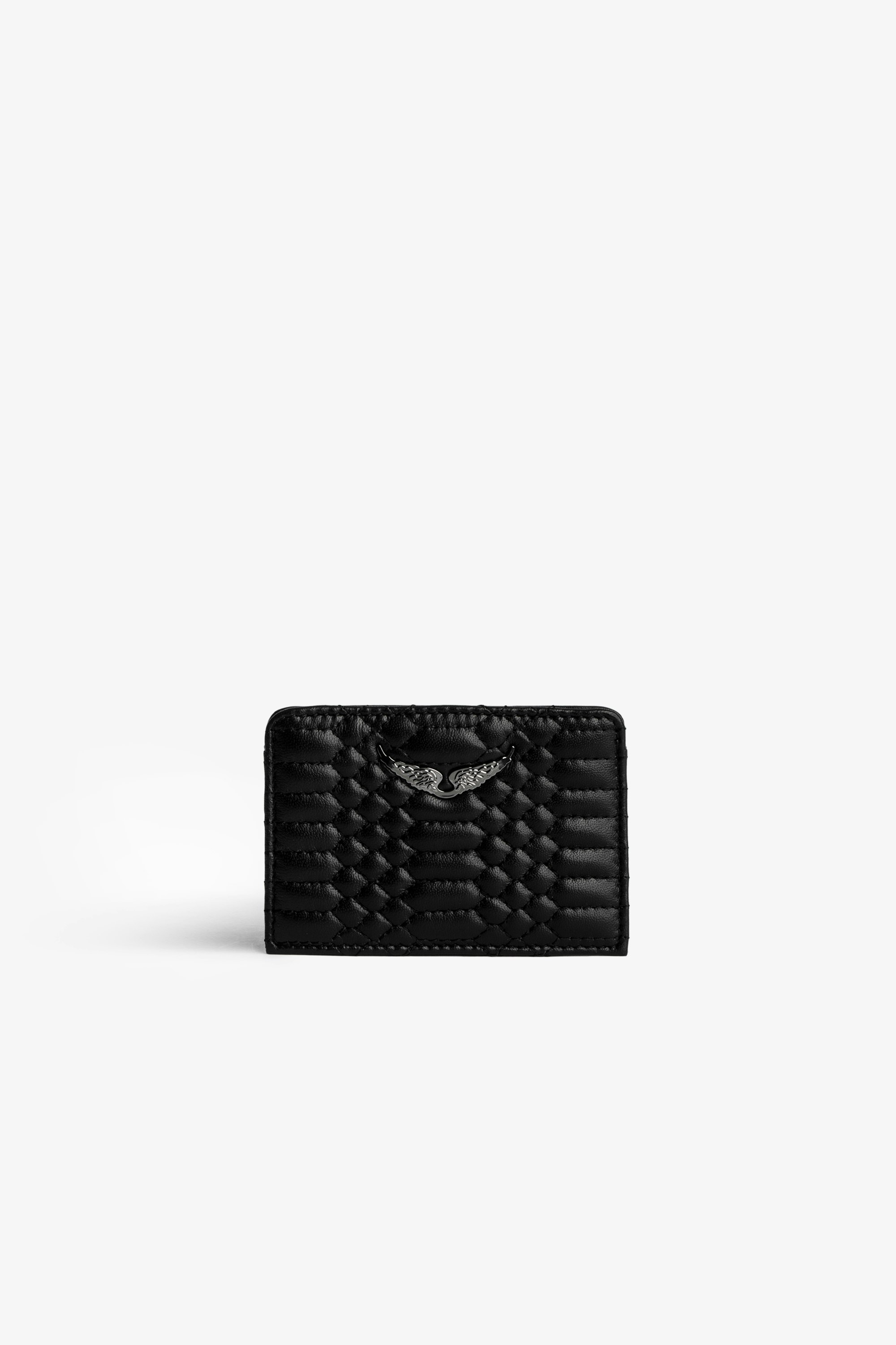 ZV Pass Card Holder Women's matte black quilted leather card holder