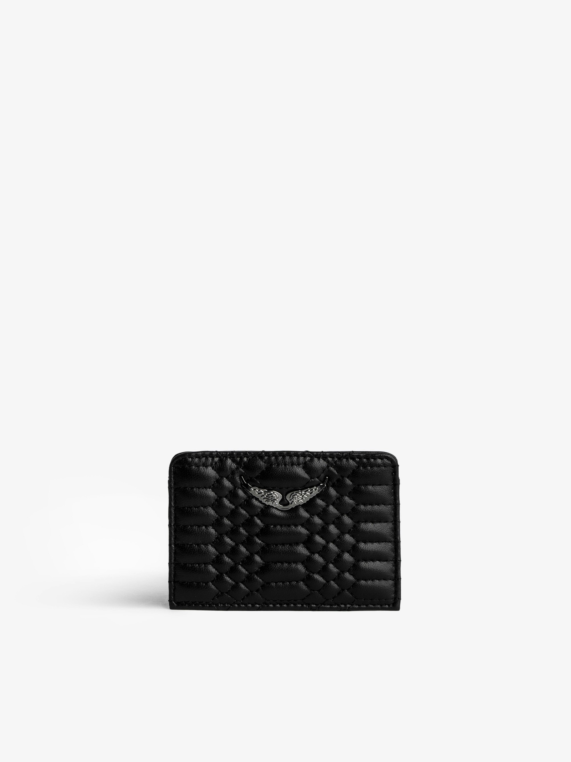 ZV Pass Card Holder - Women's matte black quilted leather card holder