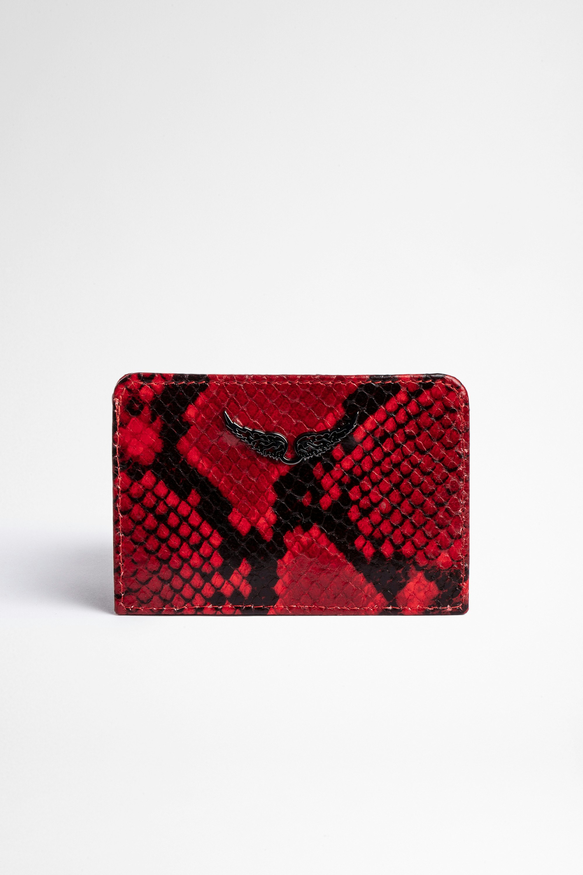 ZV Pass Card Holder Women's red leather card holder with snakeskin effect