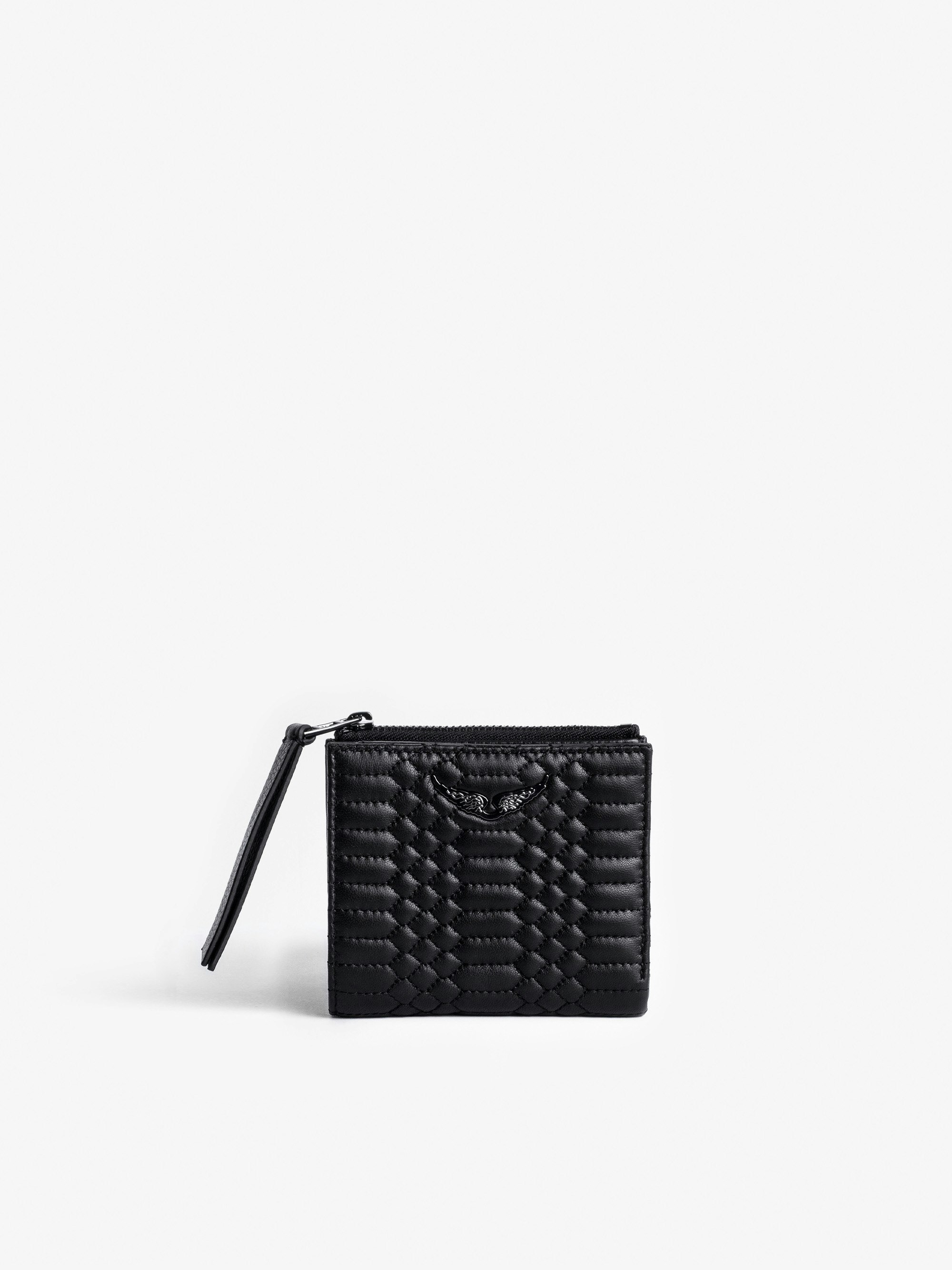 Brieftasche ZV Fold - Schwarze Brieftasche aus gestepptem Lammleder