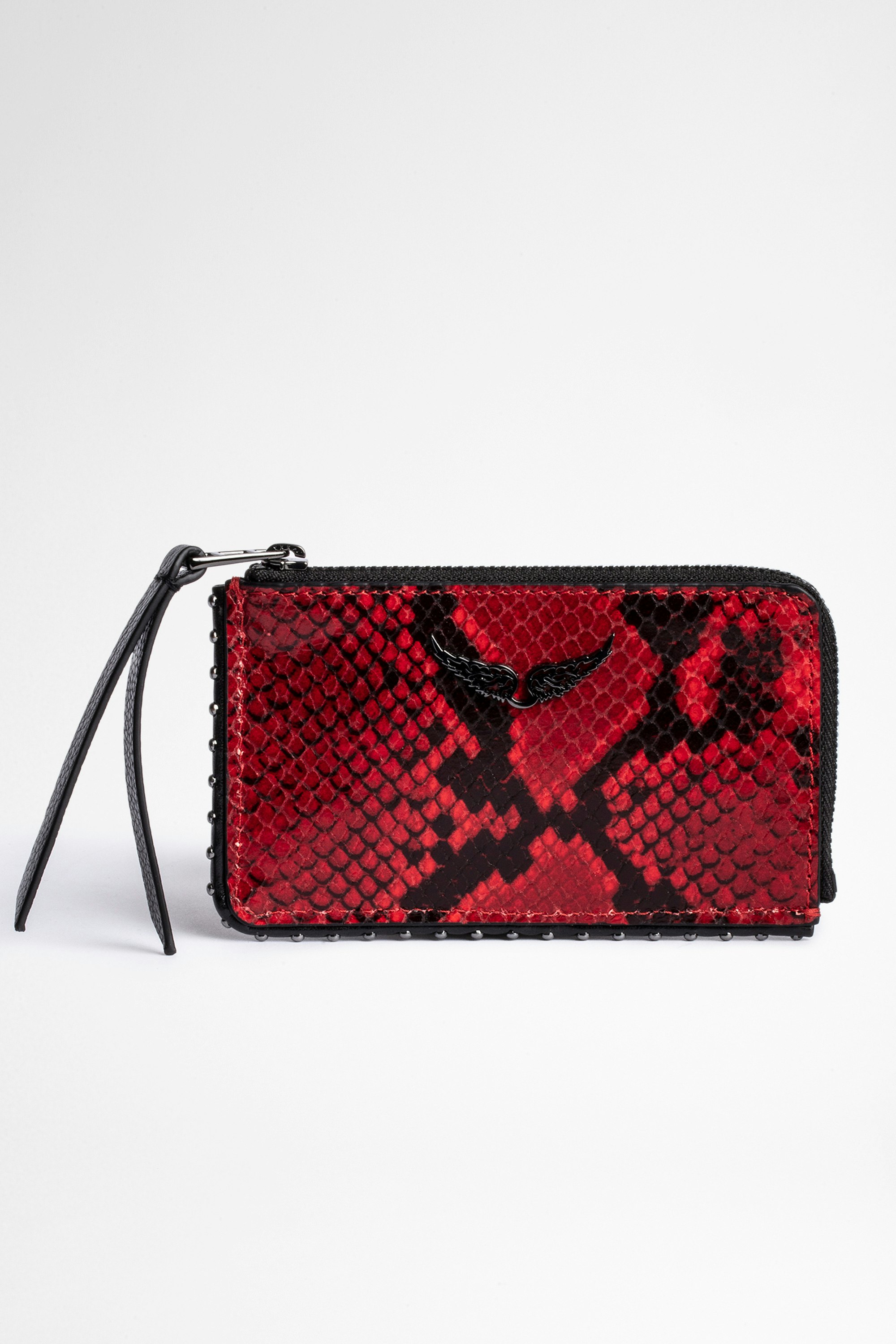 ZV Card Holder Women's red leather card holder with snakeskin effect