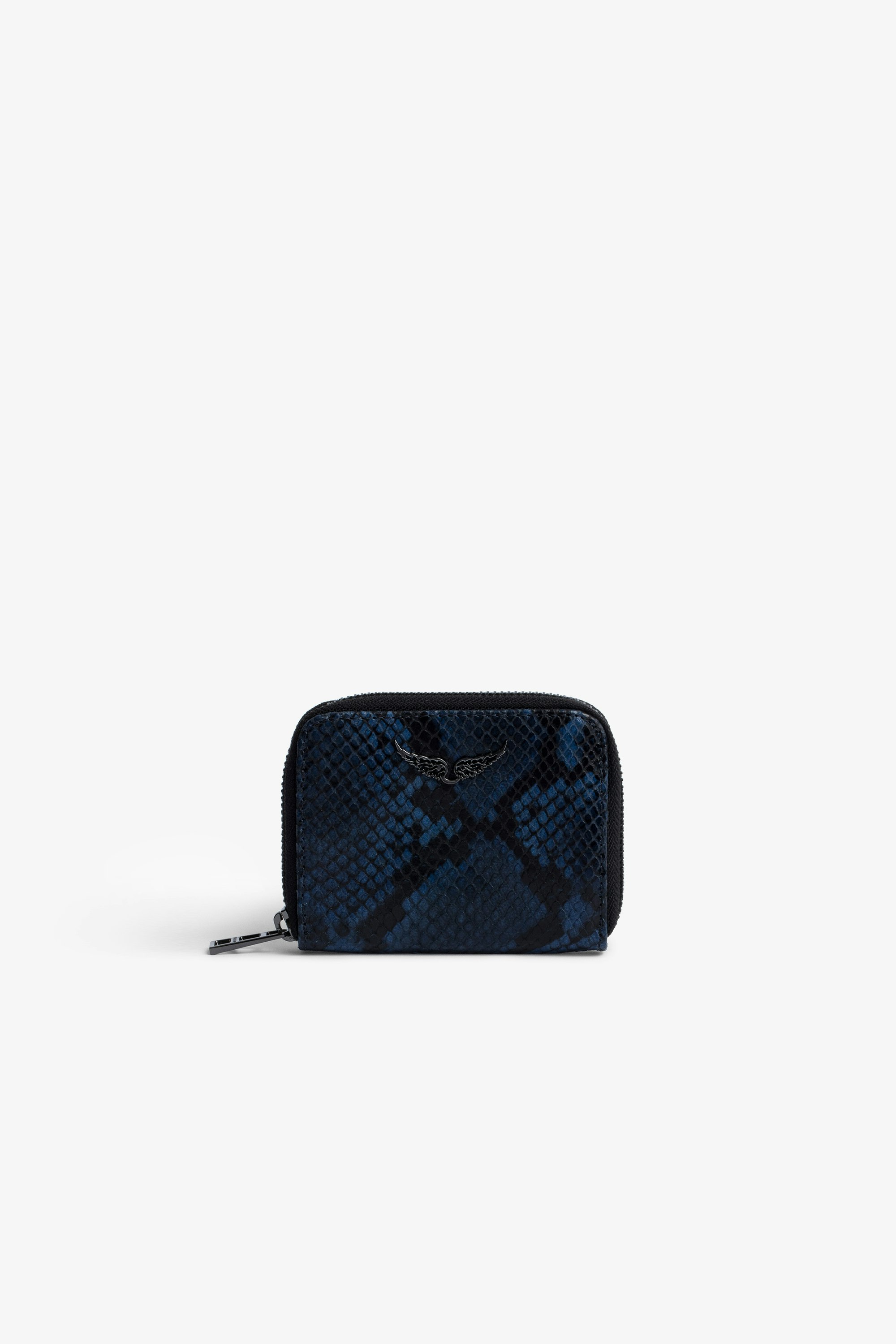 Monedero Mini ZV Monedero de piel azul y negra con efecto de serpiente para mujer